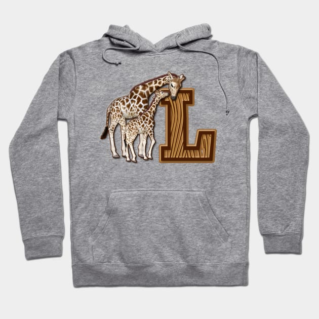 Mom and Baby Giraffe Monogram L Hoodie by AlondraHanley